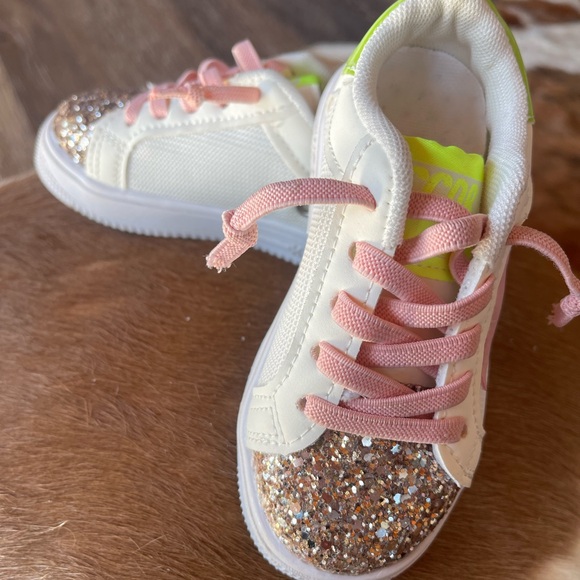 Sparkly White and Pink Kids Sneakers - Picture 3 of 8